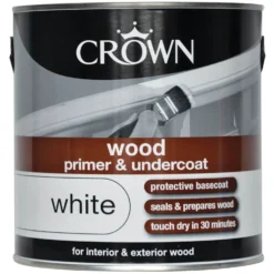 Crown Wood Primer And Undercoat Paint White - 2.5L