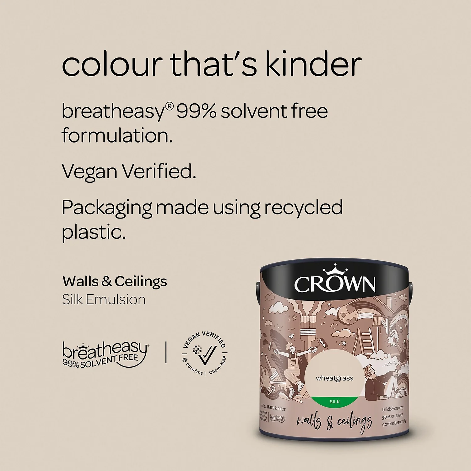 Crown Walls & Ceilings Silk Emulsion Wheatgrass - 2.5L 7 Crown Walls & Ceilings Silk Emulsion Wheatgrass - 2.5L - Image 5