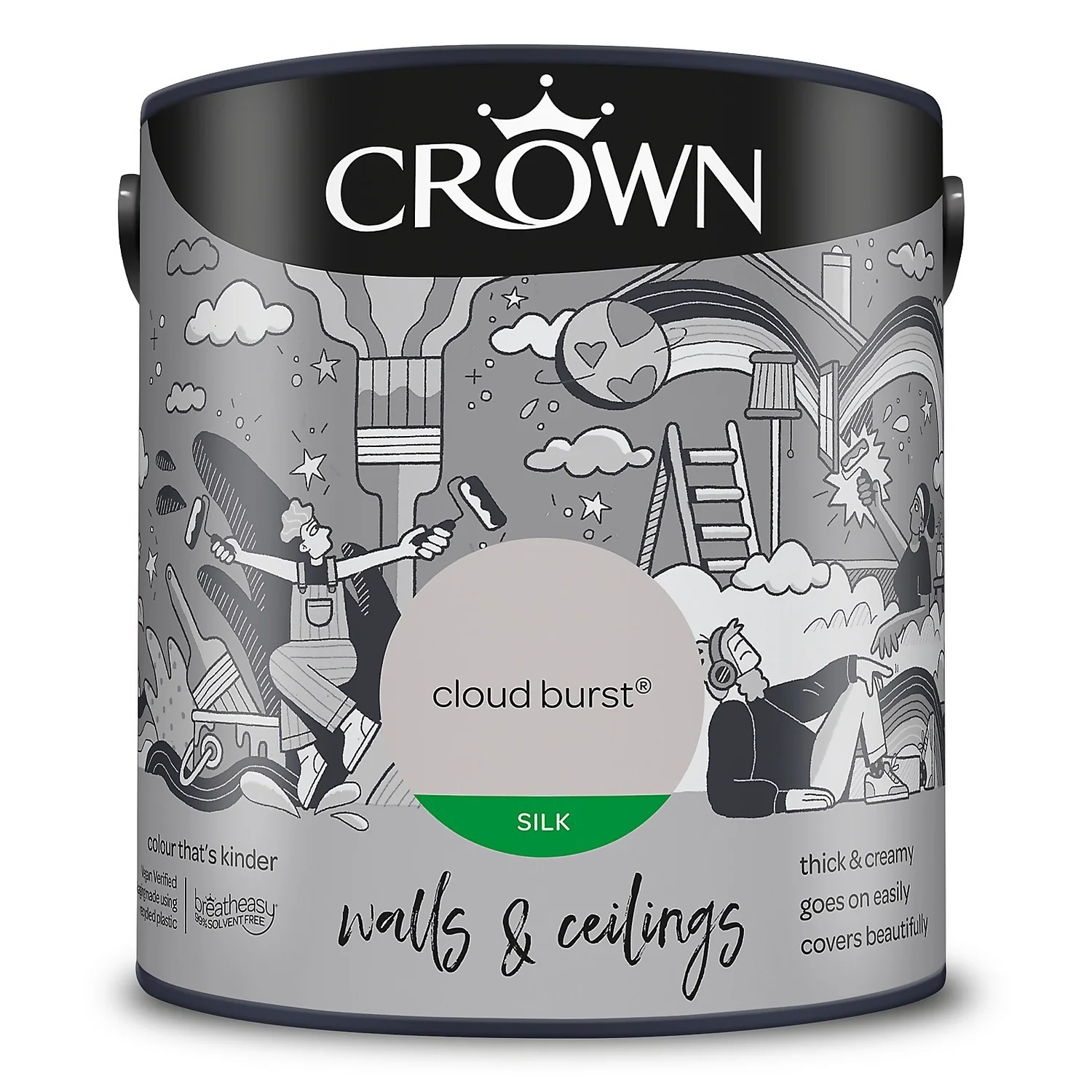 Crown Walls & Ceilings Silk Emulsion Paint Cloud Burst - 2.5L 11 Crown Walls & Ceilings Silk Emulsion Paint Cloud Burst - 2.5L - Image 9