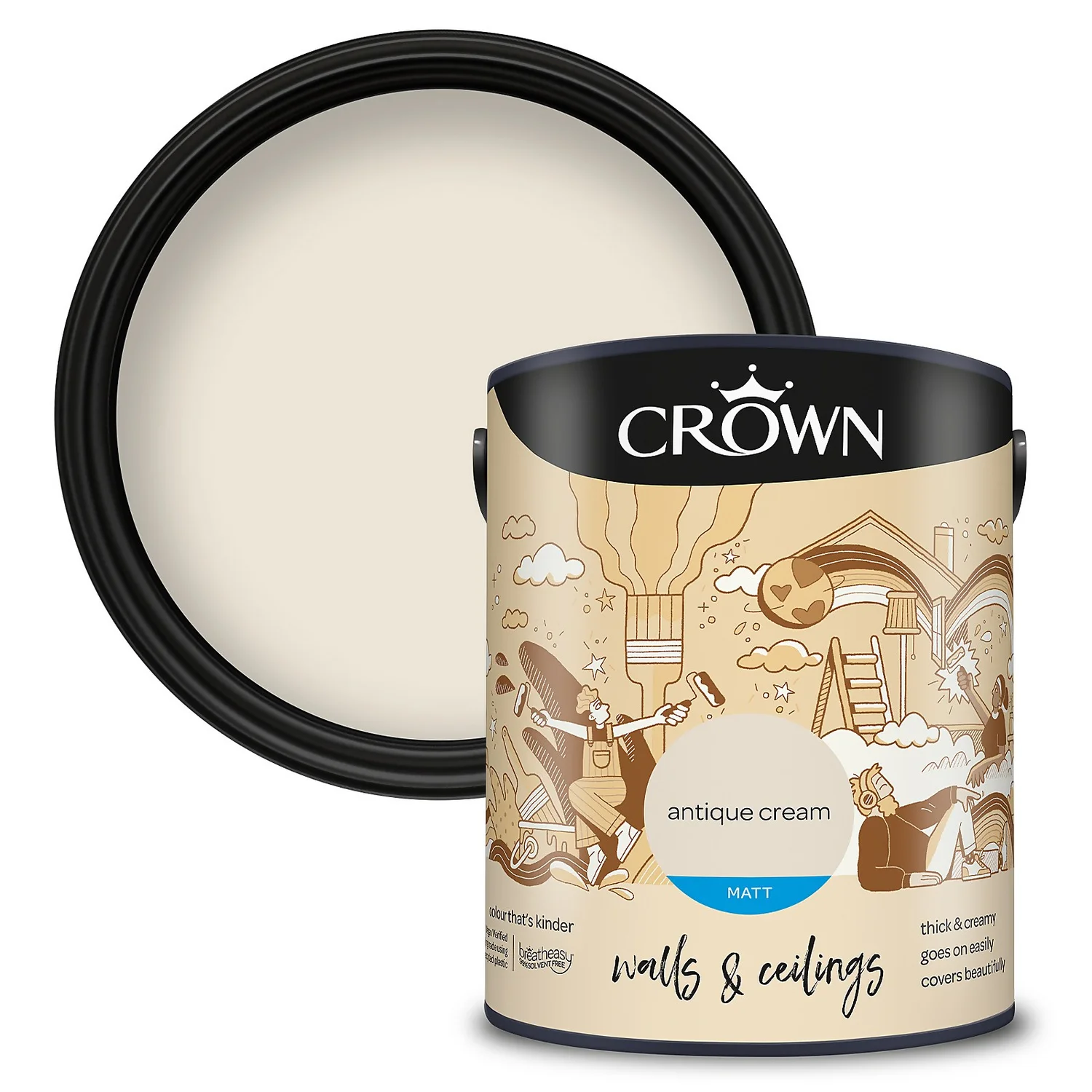 Crown Walls & Ceilings Matt Emulsion Paint Antique Cream - 5L 3 Crown Walls & Ceilings Matt Emulsion Paint Antique Cream - 5L