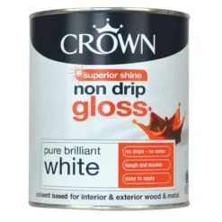 Crown Non Drip Gloss Paint Pure Brilliant White - 750ml