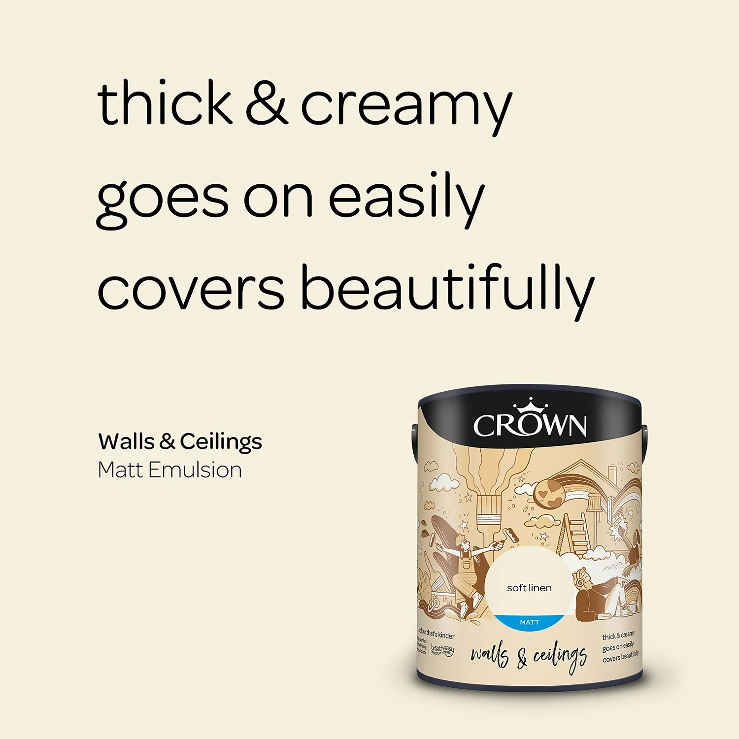 Crown Walls & Ceilings Matt Emulsion Soft Linen - 5L 6 Crown Walls & Ceilings Matt Emulsion Soft Linen - 5L - Image 4