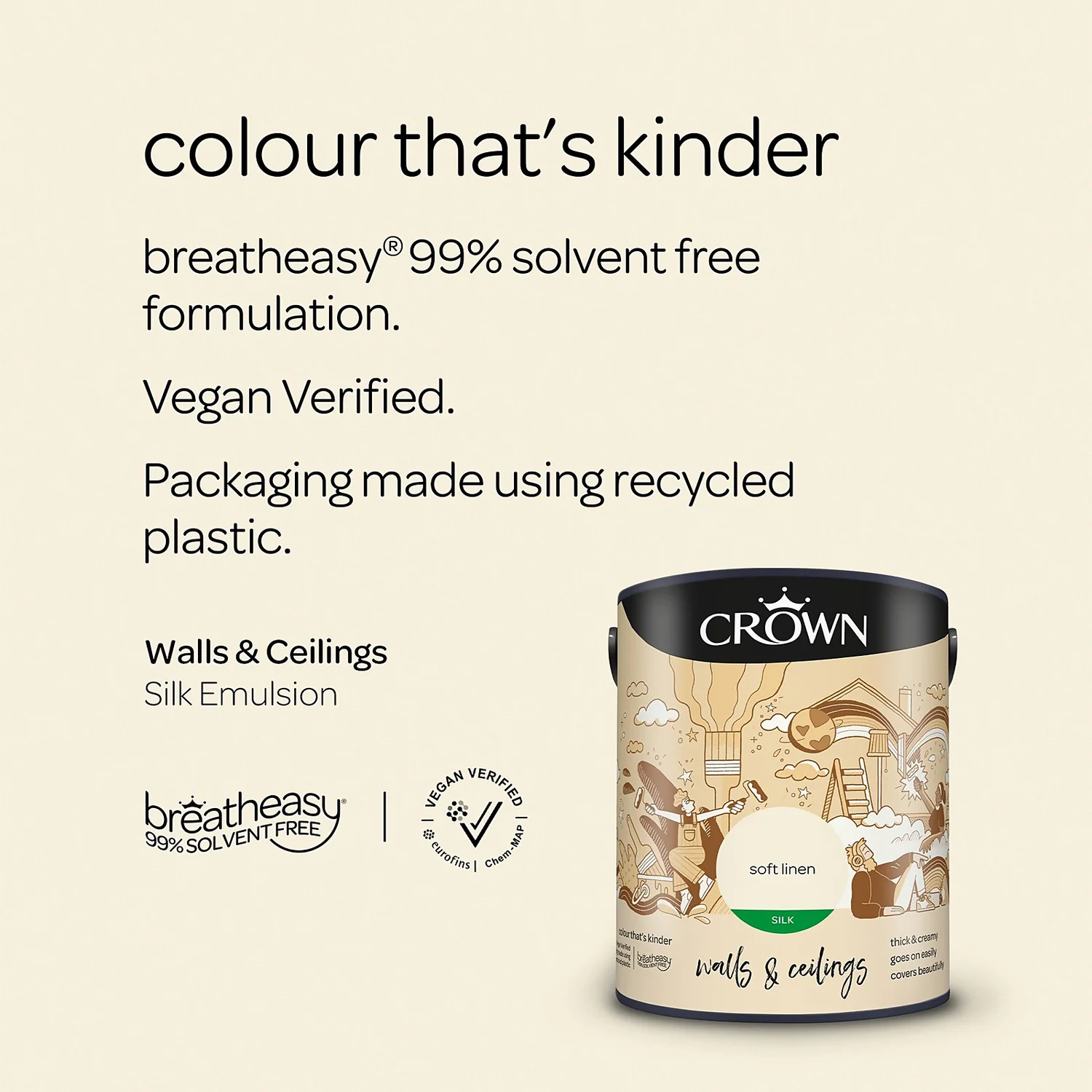 Crown Walls & Ceilings Silk Emulsion Paint Soft Linen - 5L 7 Crown Walls & Ceilings Silk Emulsion Paint Soft Linen - 5L - Image 5