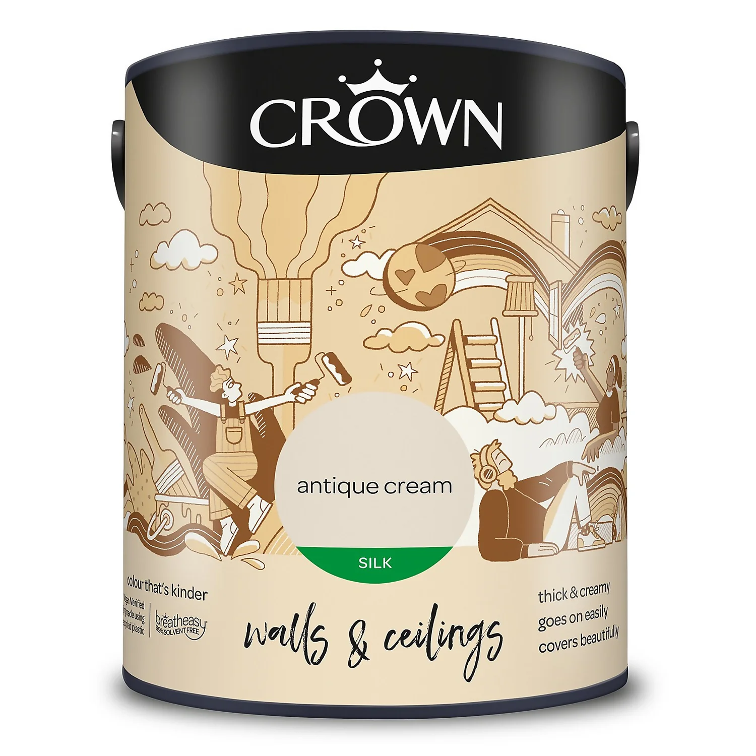 Crown Walls & Ceilings Silk Emulsion Paint Antique Cream - 5L 11 Crown Walls & Ceilings Silk Emulsion Paint Antique Cream - 5L - Image 9