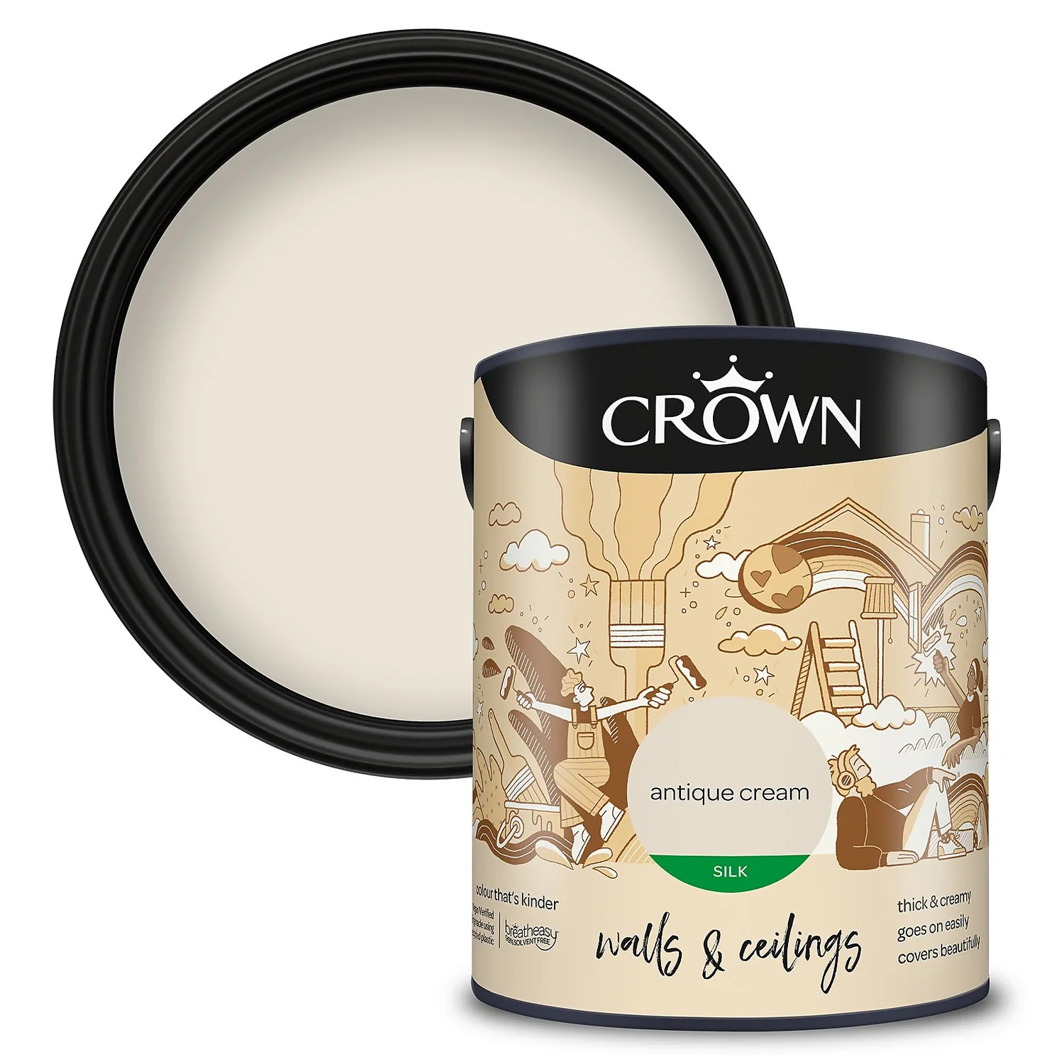 Crown Walls & Ceilings Silk Emulsion Paint Antique Cream - 5L 3 Crown Walls & Ceilings Silk Emulsion Paint Antique Cream - 5L
