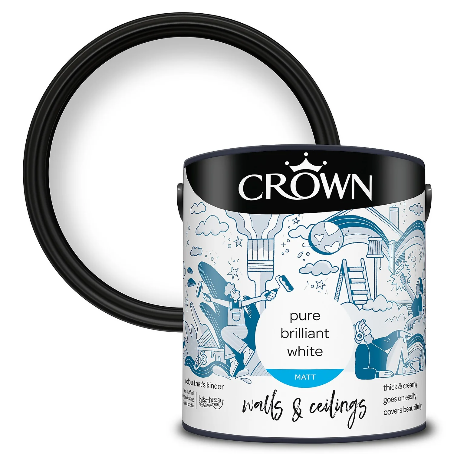 Crown Walls & Ceilings Matt Emulsion Paint Pure Brilliant White - 2.5L 3 Crown Walls & Ceilings Matt Emulsion Paint Pure Brilliant White - 2.5L