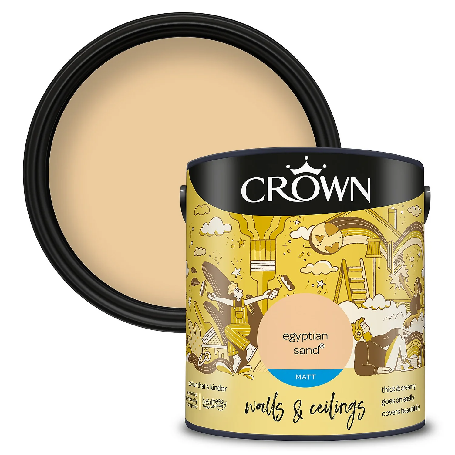 Crown Walls & Ceilings Matt Emulsion Paint Egyptian Sand - 2.5L 3 Crown Walls & Ceilings Matt Emulsion Paint Egyptian Sand - 2.5L