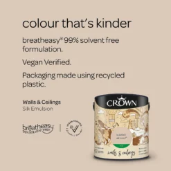 Crown Walls & Ceilings Silk Emulsion Paint Toasted Almond - 2.5L -Crown 12807657 1324966166088990