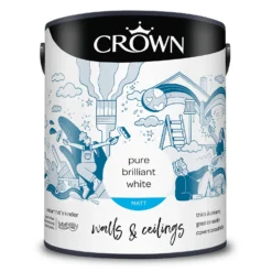 Crown Walls & Ceilings Matt Emulsion Paint Pure Brilliant White - 5L -Crown 12808563 2045001928263360