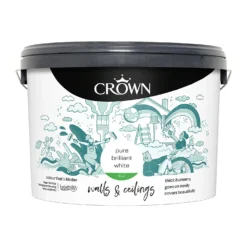 Crown Walls & Ceilings Silk Emulsion Paint Pure Brilliant White - 10L -Crown 12809208 1245001928290072
