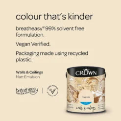 Crown Walls & Ceilings Matt Emulsion Paint Magnolia - 2.5L -Crown 12809531 2304977318039858