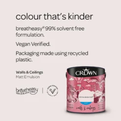 Crown Breatheasy Matt Standard Emulsion Paint Creme De La Rose - 2.5L -Crown 12809679 1264969531085139