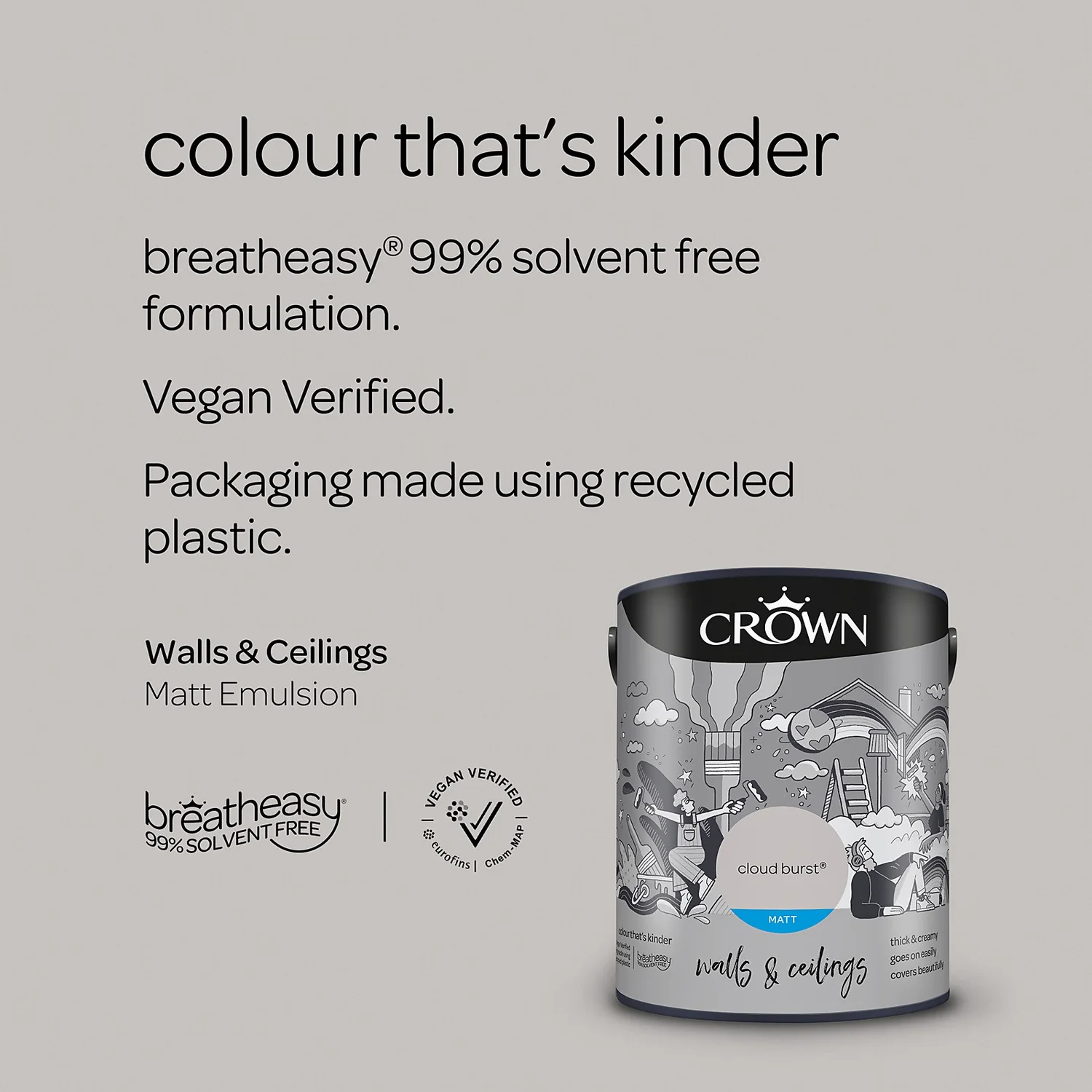 Crown Walls & Ceilings Matt Emulsion Cloud Burst - 5L 7 Crown Walls & Ceilings Matt Emulsion Cloud Burst - 5L - Image 5