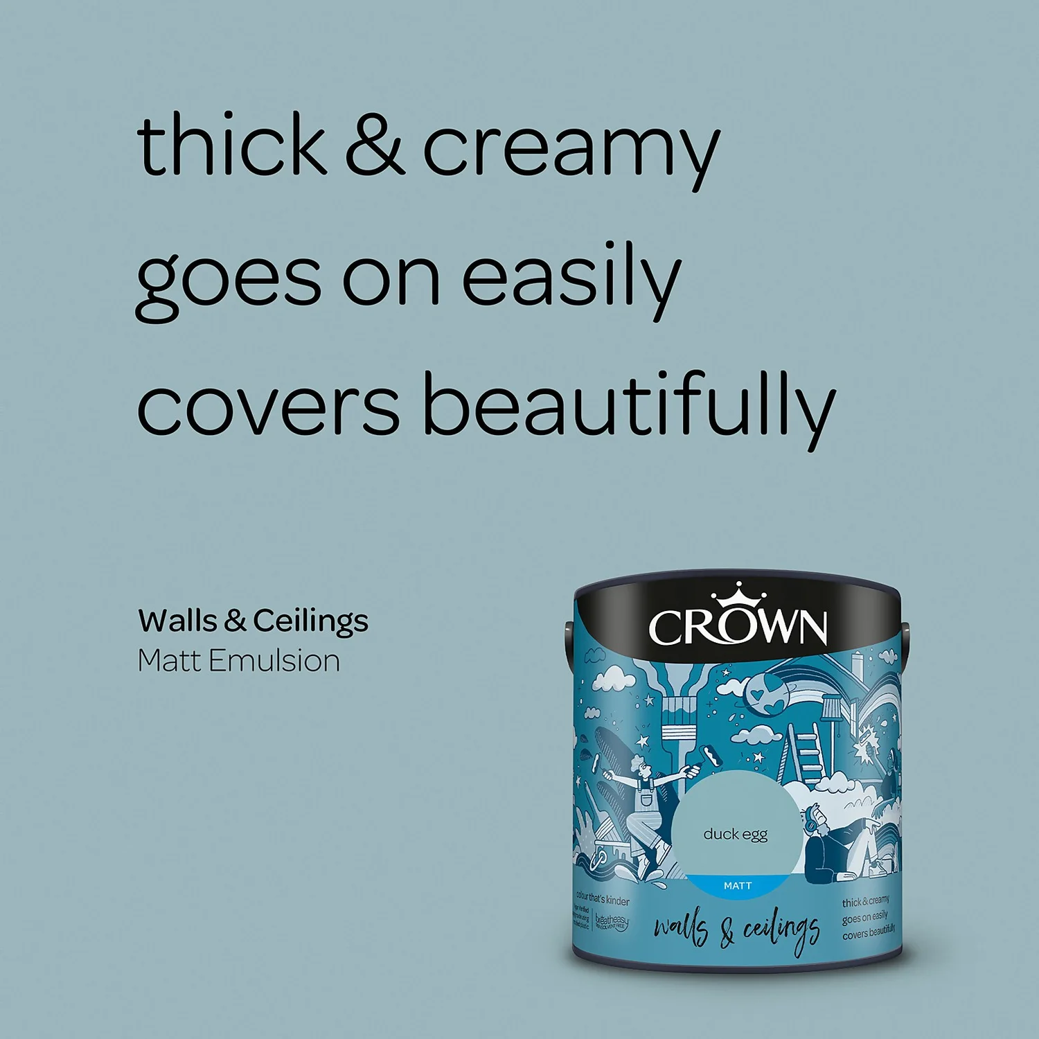 Crown Walls & Ceilings Matt Emulsion Paint Duck Egg - 2.5L 6 Crown Walls & Ceilings Matt Emulsion Paint Duck Egg - 2.5L - Image 4