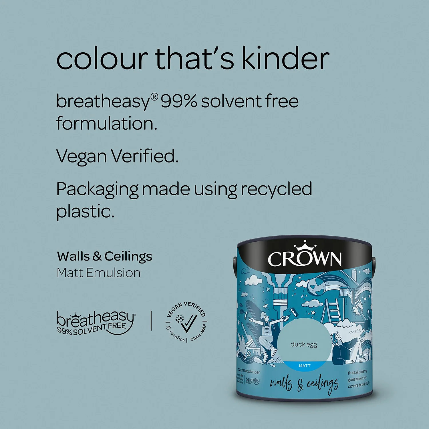 Crown Walls & Ceilings Matt Emulsion Paint Duck Egg - 2.5L 7 Crown Walls & Ceilings Matt Emulsion Paint Duck Egg - 2.5L - Image 5