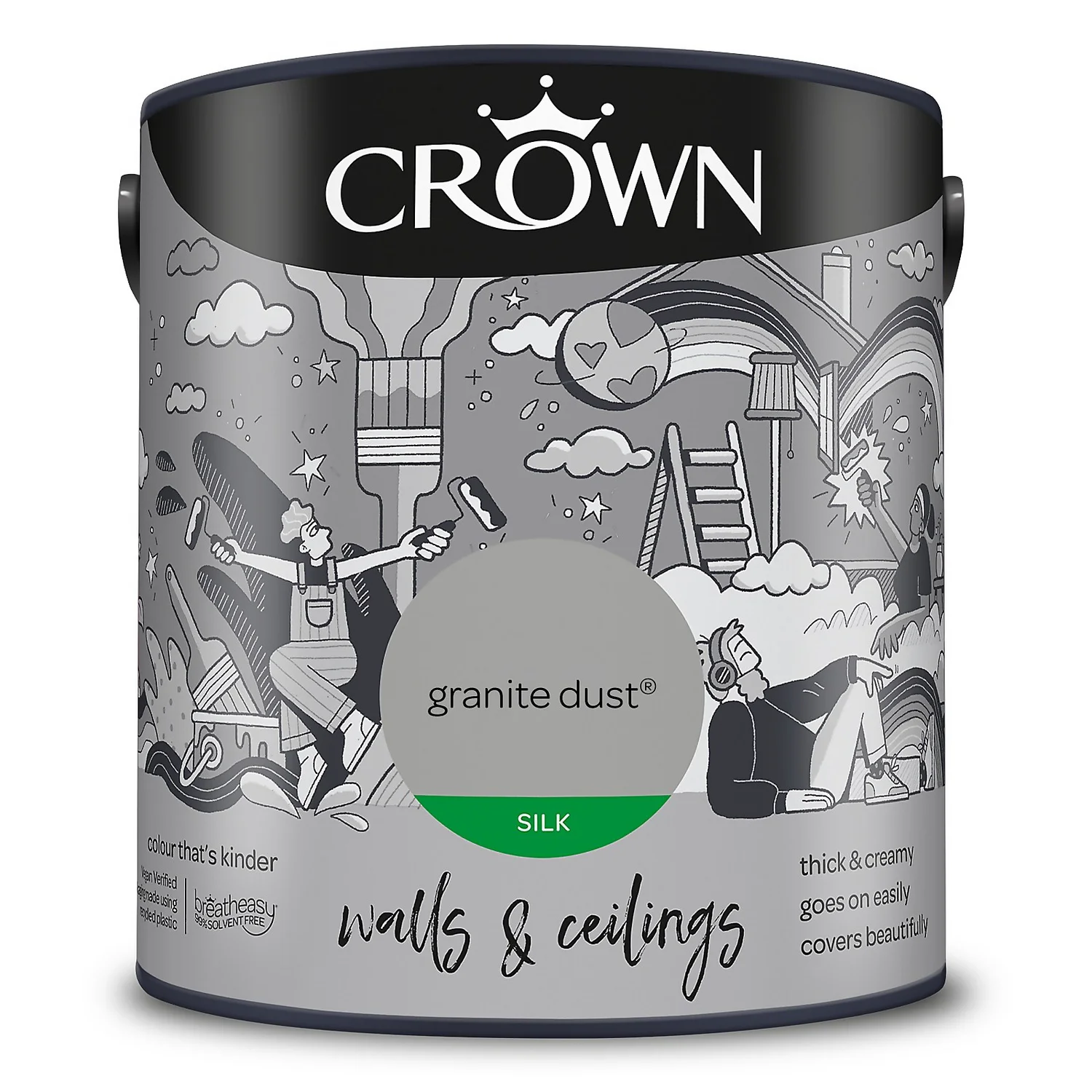 Crown Walls & Ceilings Silk Emulsion Paint Granite Dust - 2.5L 11 Crown Walls & Ceilings Silk Emulsion Paint Granite Dust - 2.5L - Image 9