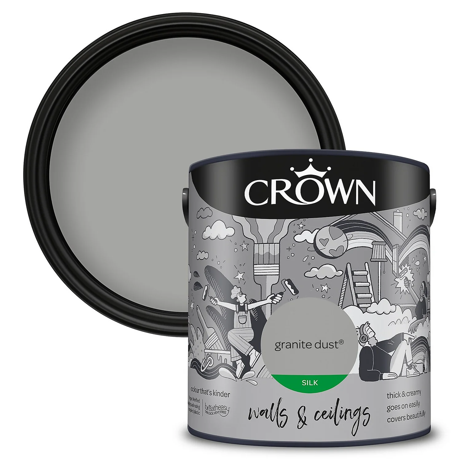 Crown Walls & Ceilings Silk Emulsion Paint Granite Dust - 2.5L 3 Crown Walls & Ceilings Silk Emulsion Paint Granite Dust - 2.5L