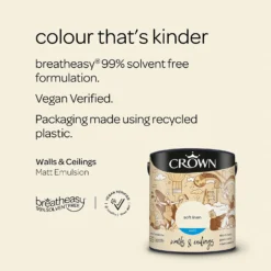 Crown Walls & Ceilings Matt Emulsion Paint Soft Linen - 2.5L -Crown 12810444 8494969532311323