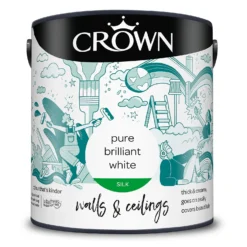 Crown Walls & Ceilings Silk Emulsion Paint Pure Brilliant White - 2.5L 15 Crown Walls & Ceilings Silk Emulsion Paint Pure Brilliant White - 2.5L -Crown 12810722 1695001928289007