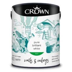 Crown Walls & Ceilings Silk Emulsion Paint Pure Brilliant White - 5L -Crown 12811070 3875001928505604