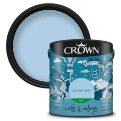 Crown Walls & Ceilings Silk Emulsion Paint Powder Blues - 2.5L