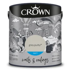 Crown Walls & Ceilings Matt Emulsion Grey Putty - 2.5L -Crown 12819237 2034970066868114