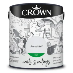 Crown Walls & Ceilings Silk Emulsion Paint Clay White - 2.5L -Crown 12819350 1974966163776185