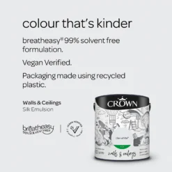 Crown Walls & Ceilings Silk Emulsion Paint Clay White - 2.5L -Crown 12819350 4954966163488545