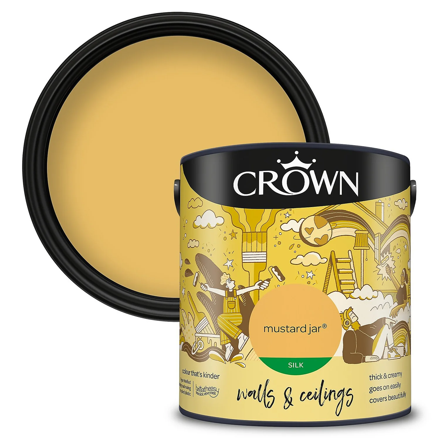 Crown Walls & Ceilings Silk Emulsion Paint Mustard Jar - 2.5L 3 Crown Walls & Ceilings Silk Emulsion Paint Mustard Jar - 2.5L