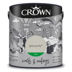 Crown Walls & Ceilings Silk Emulsion Paint Grey Putty - 2.5L -Crown 12819353 1164966166396886