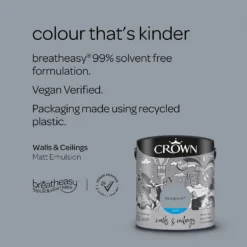 Crown Walls & Ceilings Matt Emulsion Paint Blue Gravel - 2.5L -Crown 12823129 2034969525418646