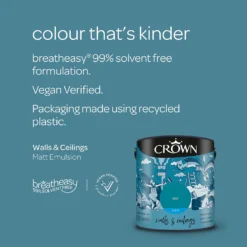 Crown Walls & Ceilings Matt Emulsion Paint Teal - 2.5L -Crown 12823142 5204969525546008
