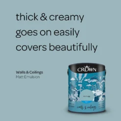 Crown Walls & Ceilings Matt Emulsion Paint Duck Egg - 5L -Crown 12823256 1144969525540344