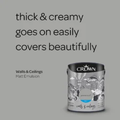 Crown Walls & Ceilings Matt Emulsion Paint Granite Dust - 5L -Crown 12823260 5454969526022291