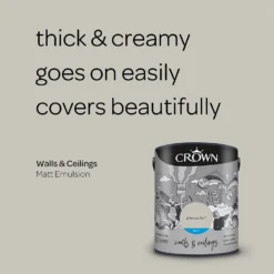 Crown Walls & Ceilings Matt Emulsion Paint Grey Putty - 5L -Crown 12823268 1884969526069766