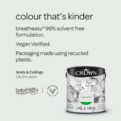 Crown Walls & Ceilings Silk Emulsion Paint Chalky White - 2.5L 13 Crown Walls & Ceilings Silk Emulsion Paint Chalky White - 2.5L -Crown 12823273 1204966163753730
