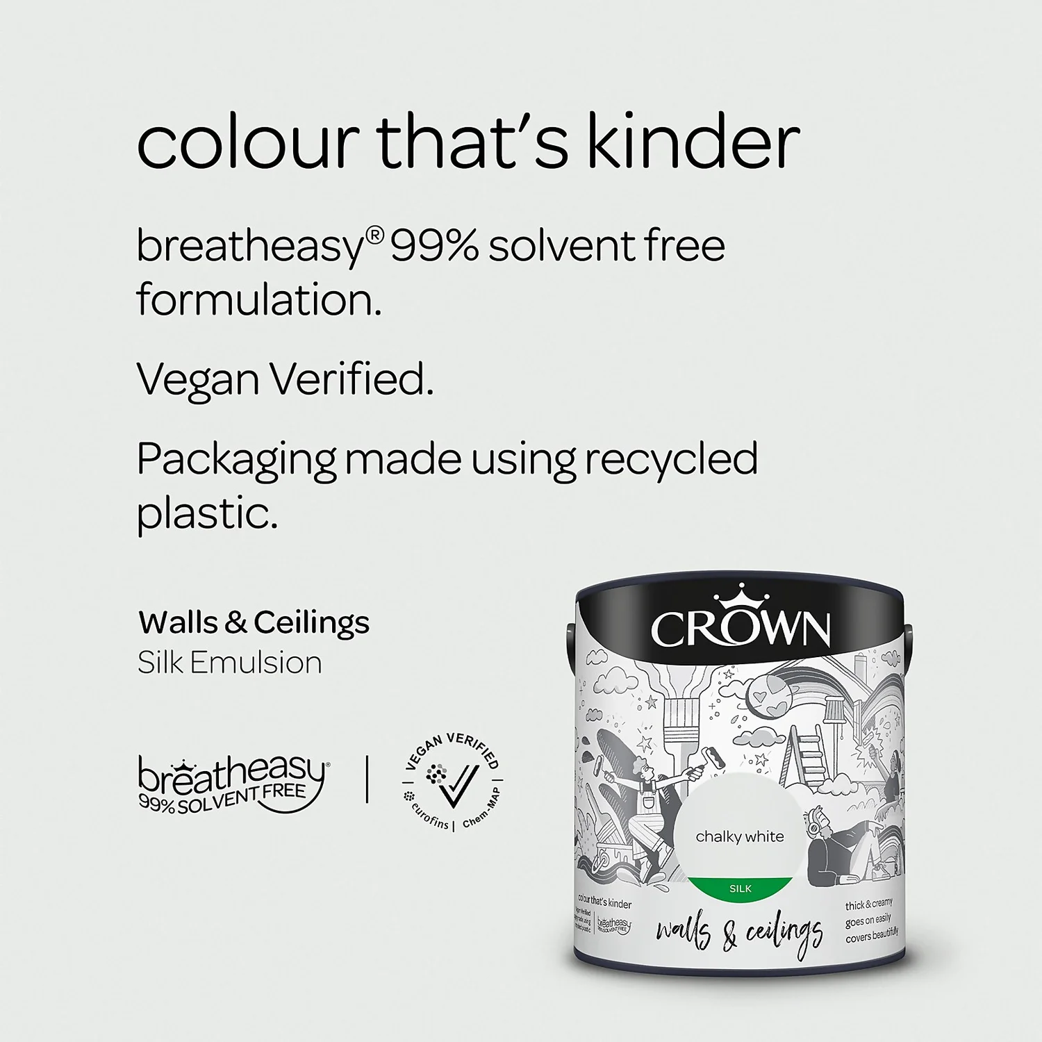 Crown Walls & Ceilings Silk Emulsion Paint Chalky White - 2.5L 6 Crown Walls & Ceilings Silk Emulsion Paint Chalky White - 2.5L - Image 4