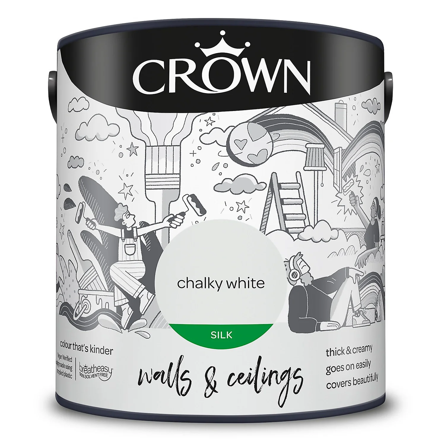 Crown Walls & Ceilings Silk Emulsion Paint Chalky White - 2.5L 10 Crown Walls & Ceilings Silk Emulsion Paint Chalky White - 2.5L - Image 8