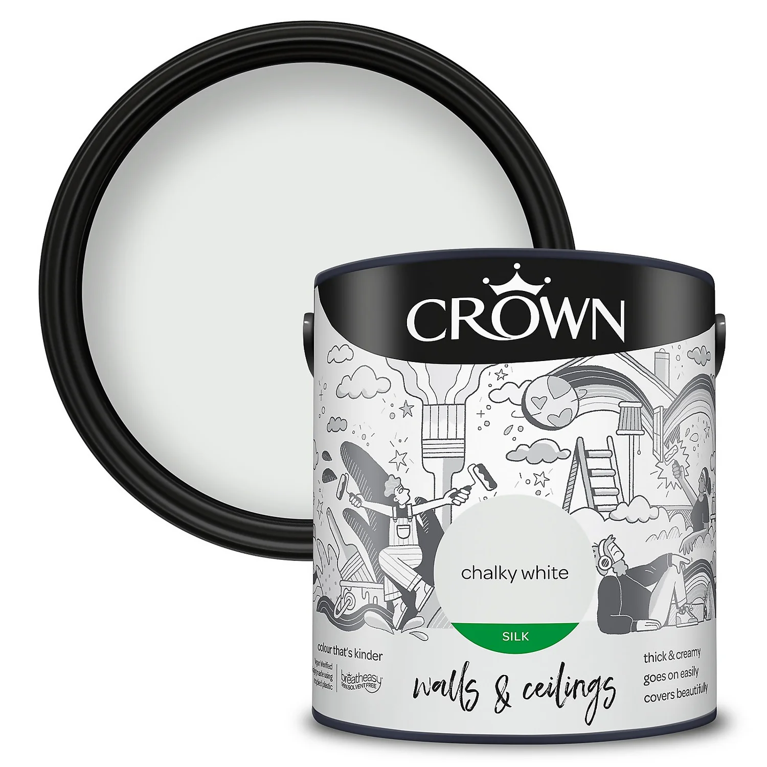 Crown Walls & Ceilings Silk Emulsion Paint Chalky White - 2.5L 3 Crown Walls & Ceilings Silk Emulsion Paint Chalky White - 2.5L