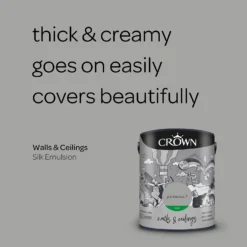 Crown Walls & Ceilings Silk Emulsion Paint Granite Dust - 5L -Crown 12823276 1264966160800038