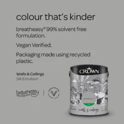 Crown Walls & Ceilings Silk Emulsion Paint Granite Dust - 5L -Crown 12823276 8094966160833011