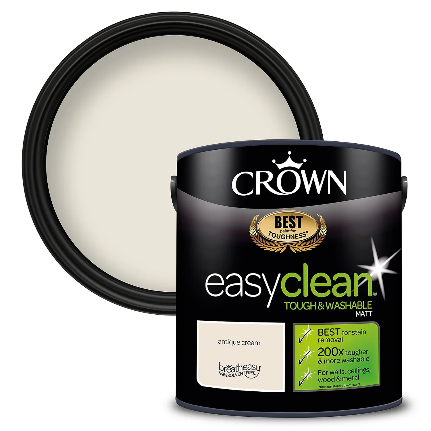 Crown Easyclean® Washable & Wipeable Multi Surface Matt Paint Antique Cream® - 2.5L 3 Crown Easyclean® Washable & Wipeable Multi Surface Matt Paint Antique Cream® - 2.5L