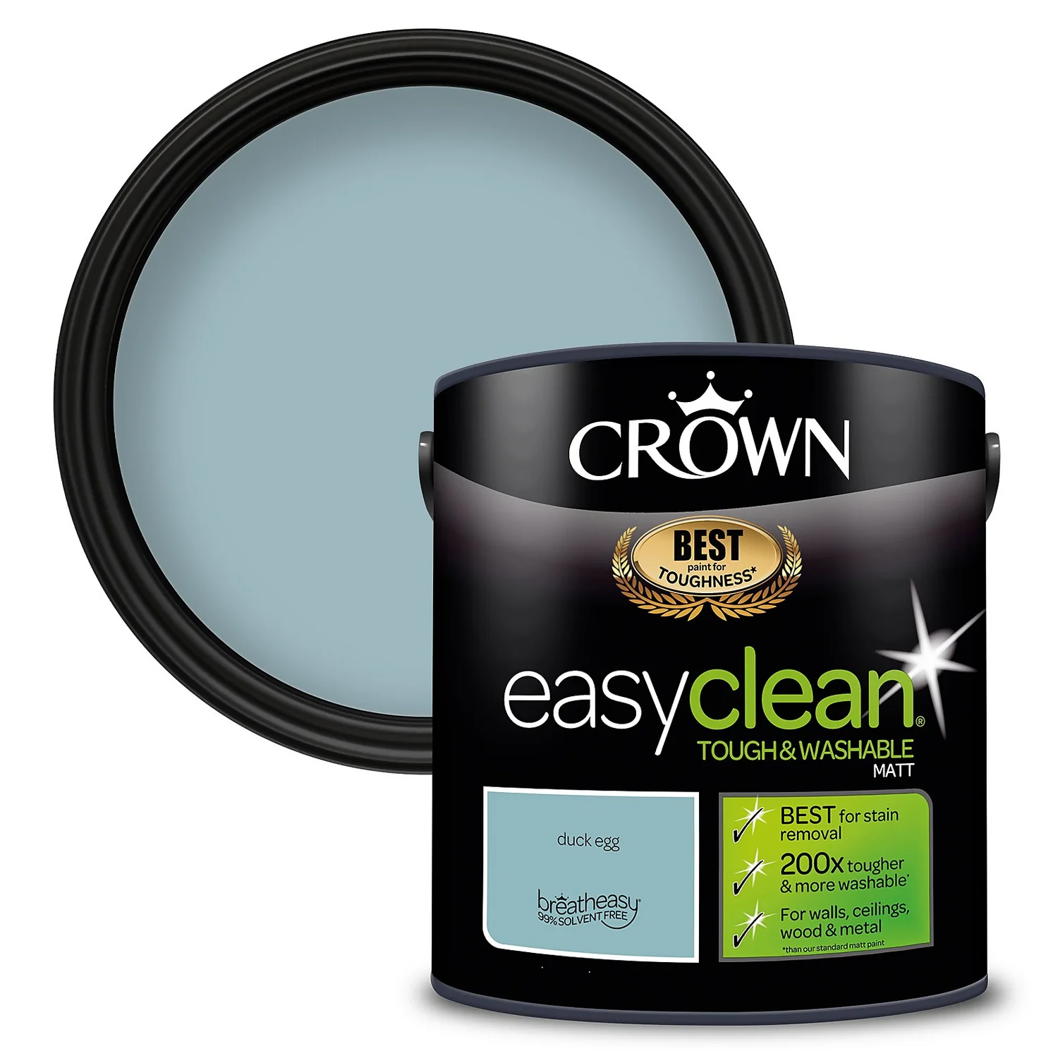 Crown Easyclean® Washable & Wipeable Multi Surface Matt Paint Duck Egg® - 2.5L 3 Crown Easyclean® Washable & Wipeable Multi Surface Matt Paint Duck Egg® - 2.5L