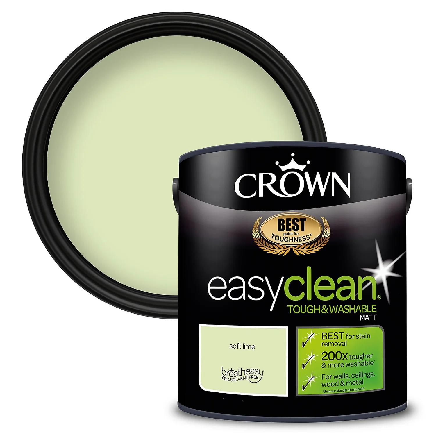 Crown Easyclean® Washable & Wipeable Multi Surface Matt Paint Soft Lime® - 2.5L 3 Crown Easyclean® Washable & Wipeable Multi Surface Matt Paint Soft Lime® - 2.5L