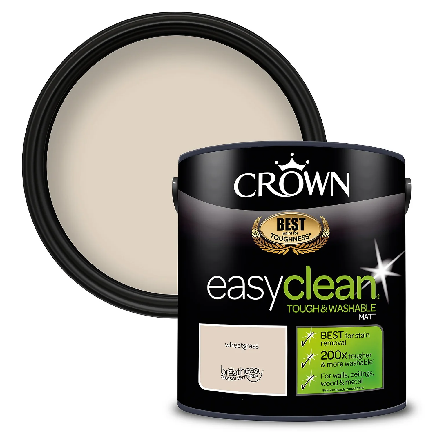 Crown Easyclean® Washable & Wipeable Multi Surface Matt Paint Wheatgrass® - 2.5L 3 Crown Easyclean® Washable & Wipeable Multi Surface Matt Paint Wheatgrass® - 2.5L