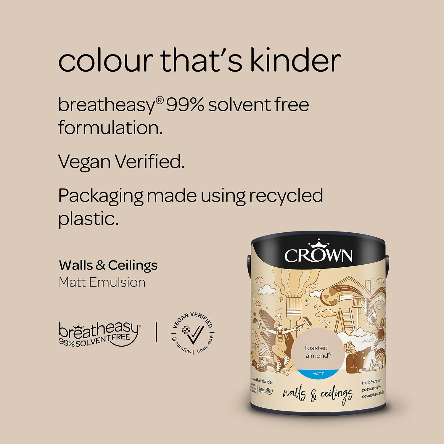 Crown Walls & Ceilings Matt Emulsion Paint Toasted Almond - 5L 7 Crown Walls & Ceilings Matt Emulsion Paint Toasted Almond - 5L - Image 5