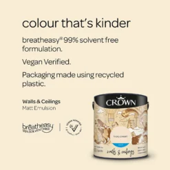 Crown Walls & Ceilings Matt Emulsion Paint Ivory Cream - 2.5L -Crown 12825374 1024969528138071