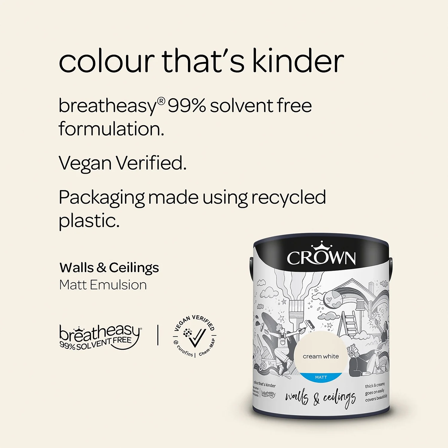 Crown Walls & Ceilings Matt Emulsion Paint Cream White - 5L 7 Crown Walls & Ceilings Matt Emulsion Paint Cream White - 5L - Image 5