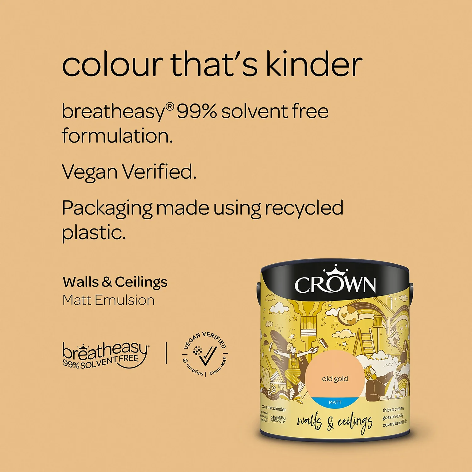 Crown Walls & Ceilings Matt Emulsion Paint Old Gold - 2.5L 7 Crown Walls & Ceilings Matt Emulsion Paint Old Gold - 2.5L - Image 5