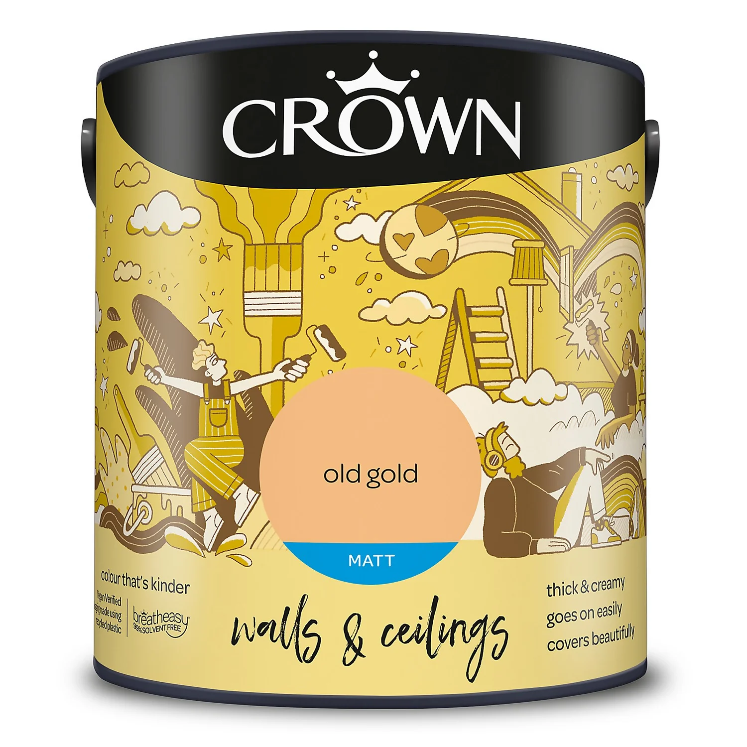 Crown Walls & Ceilings Matt Emulsion Paint Old Gold - 2.5L 11 Crown Walls & Ceilings Matt Emulsion Paint Old Gold - 2.5L - Image 9